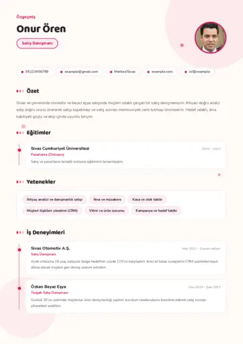 Satış Danışmanı CV Örnekleri cv indir